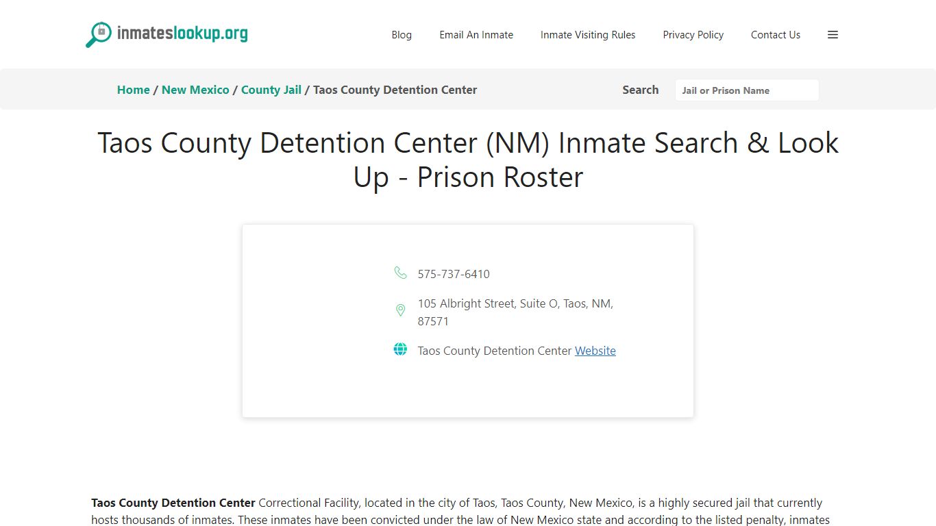 Taos County Detention Center (NM) Inmate Search & Look Up - Prison Roster